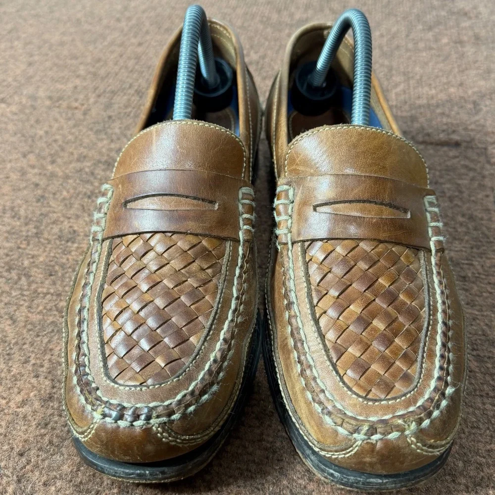 Bostonian Stadium Mens‎ 9 M Tan Woven Leather Penny Loafers Made in Brazil 21633